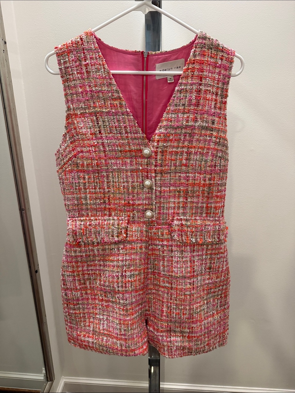 Adelyn Rae Pink Multi-Color Tweed Vest